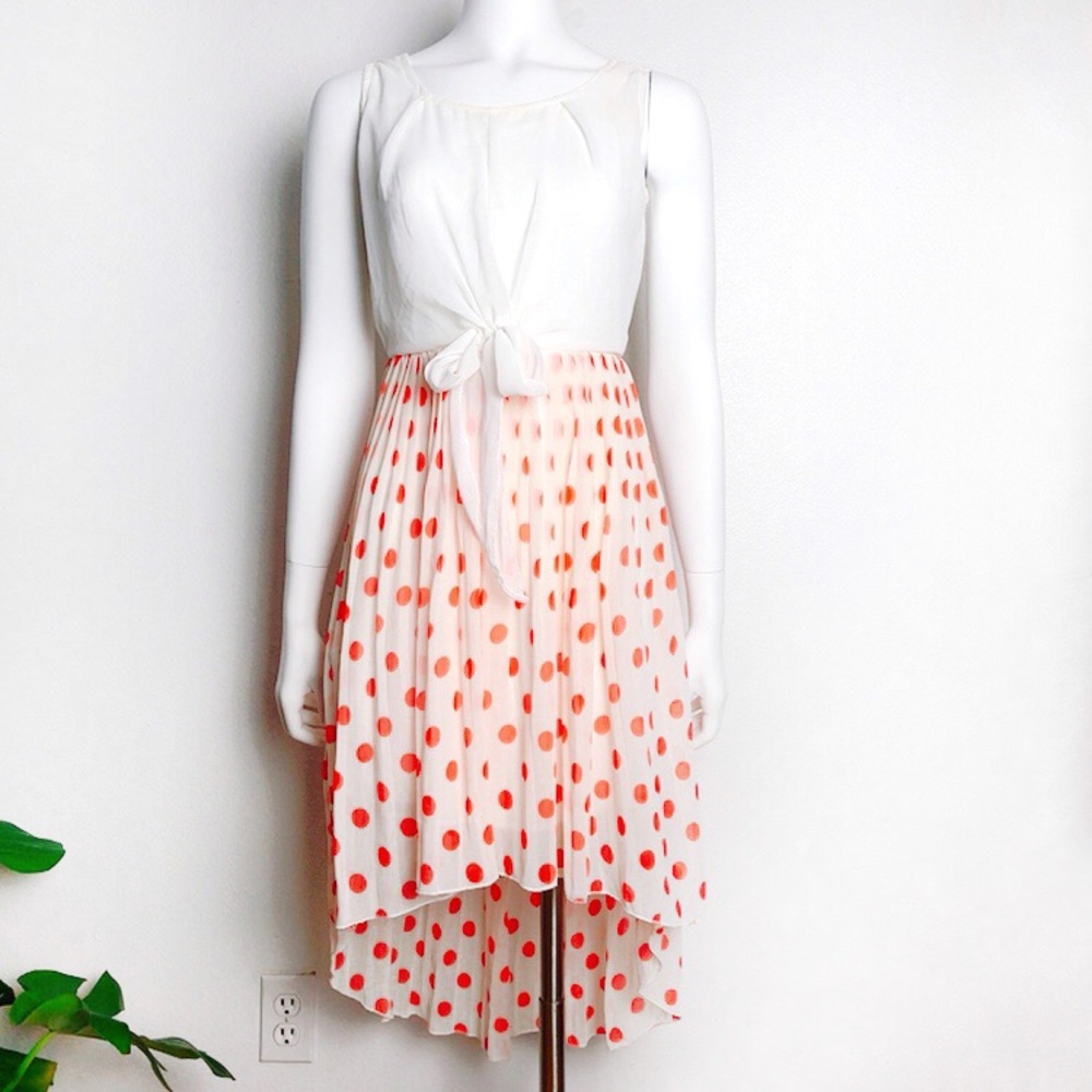 Pleated Polka Dot Hi-Low Dress